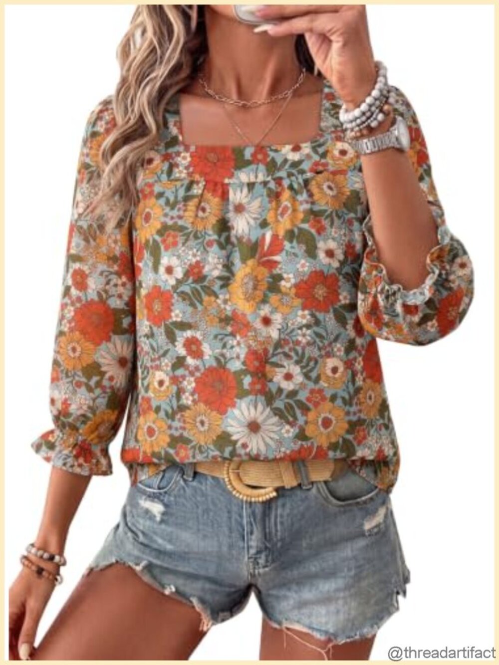 EVALESS Boho Tops for Women Flowy 3/4 Sleeve Fall Graphic T-Shirt